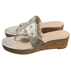 Jack Rogers mid wedge cork sandals in metallic gold leather